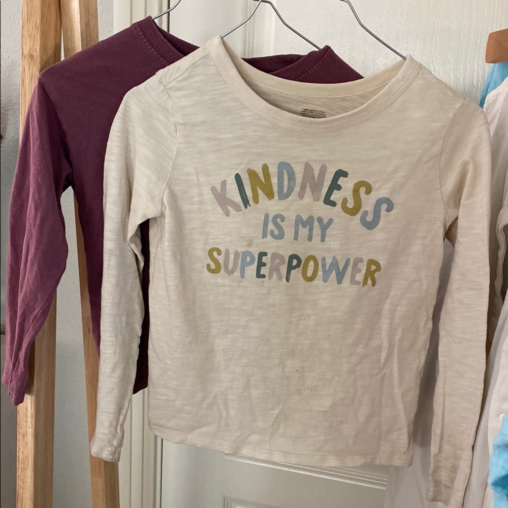 Set of 2 Kids Long Sleeve 'Kindness is My Superpower' Shirt & Purple top